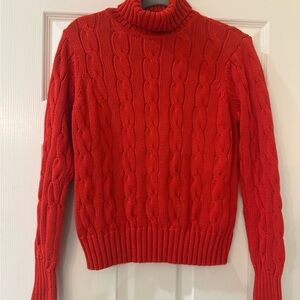 White + Warren 100% Cotton Red Cable Turtleneck Sweater